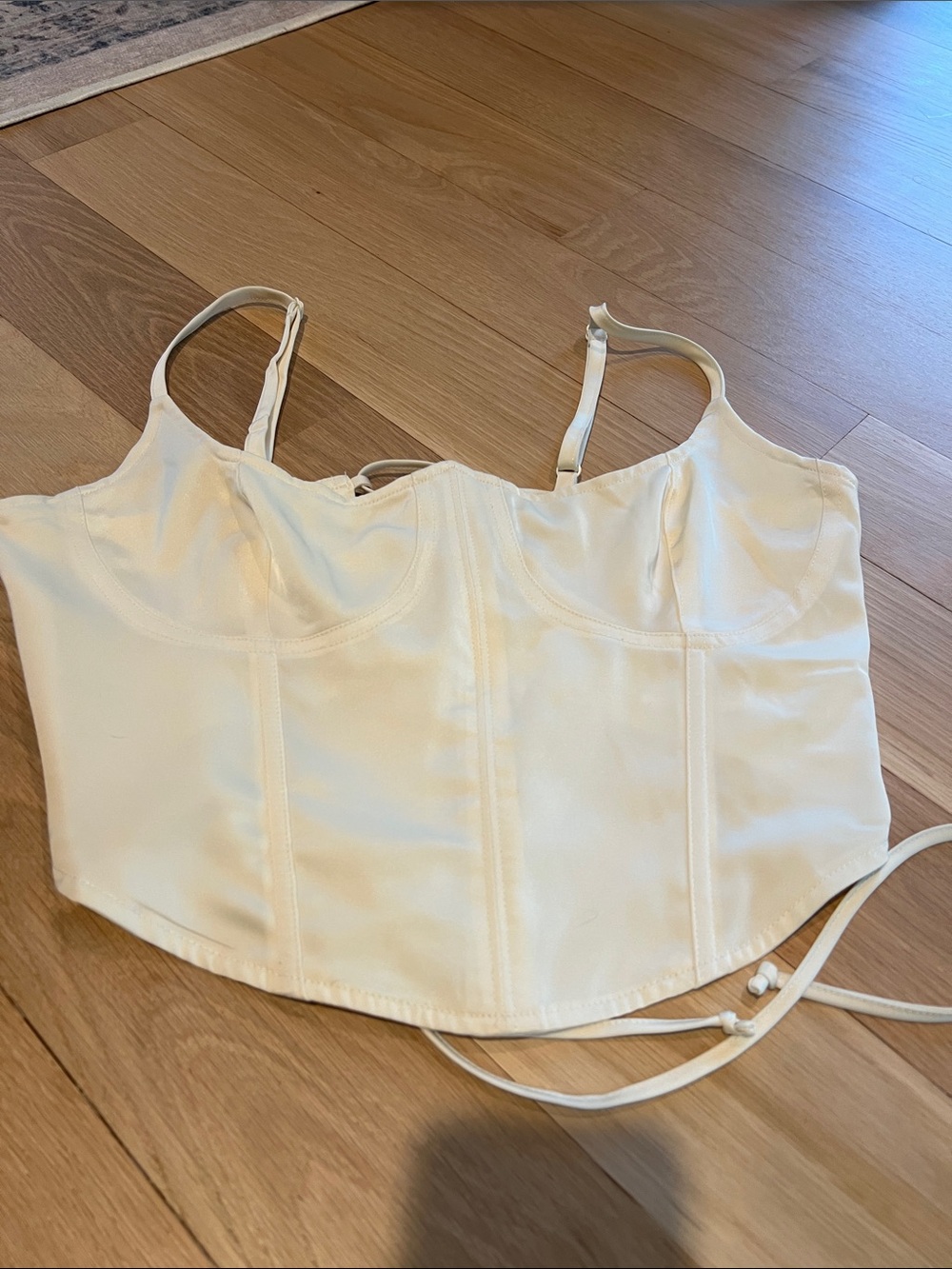 Urban Outfitters Cream Bustier Crop Top with Adjustable Straps